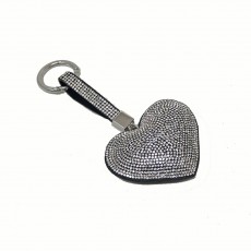 Puffed Heart Glitter Keyring-Silver