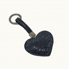 Puffed Heart Glitter Keyring-Navy