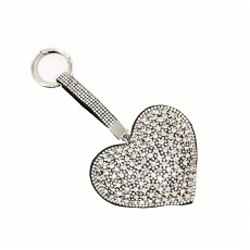 Large Puffed Heart Glitter Keyring-Silver